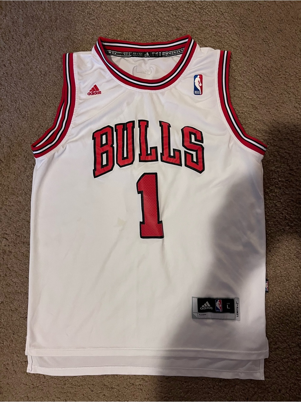 Adidas White Chicago Bulls D. Rose Jersey with Red Accents